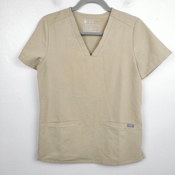 Figs Casma Scrub Top Womens XS Sandstone Tan V-Neck Pockets Short Sleeve 80 - Picture 1 of 7